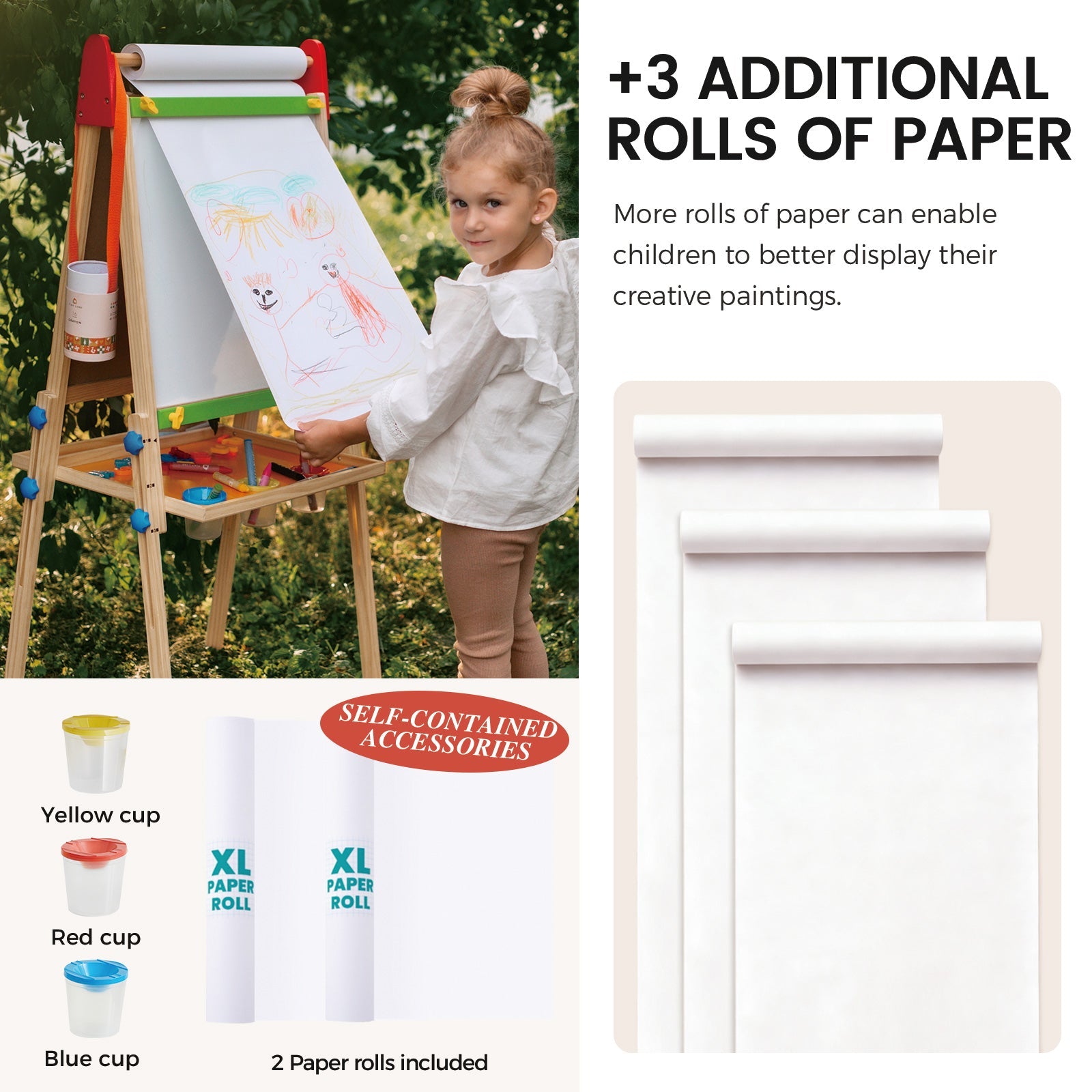 3-in-1 Kids Art Easel with Paper Roll Set