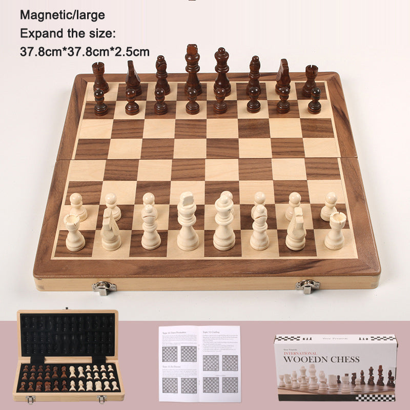 Magnetic Folding Wooden Chess Set Double Queen