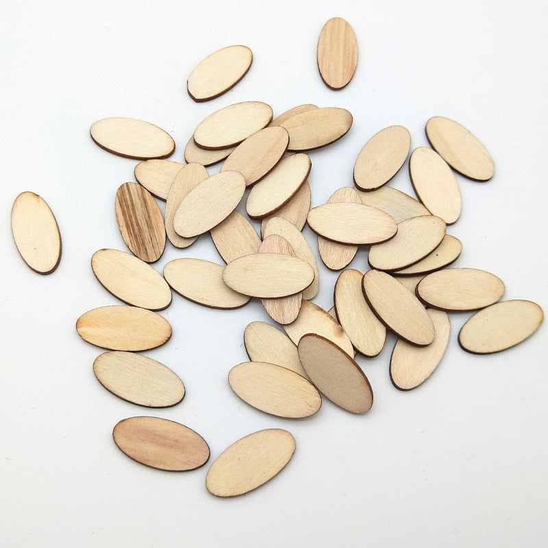 100pcs Natural Wooden Elliptic Chips for DIY Crafts