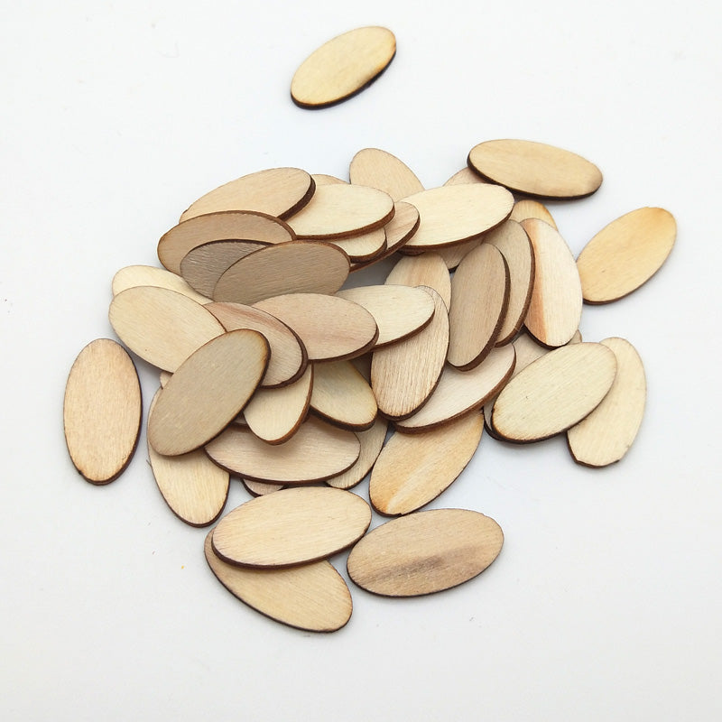 100pcs Natural Wooden Elliptic Chips for DIY Crafts