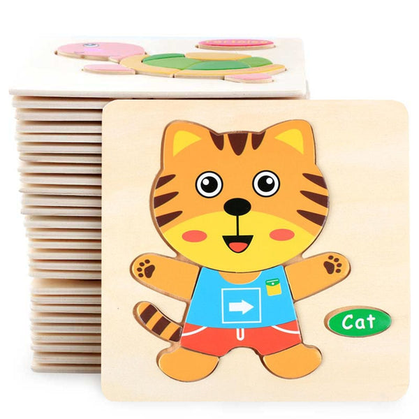 3D Wooden Cartoon Animal Vehicle Puzzle Toy