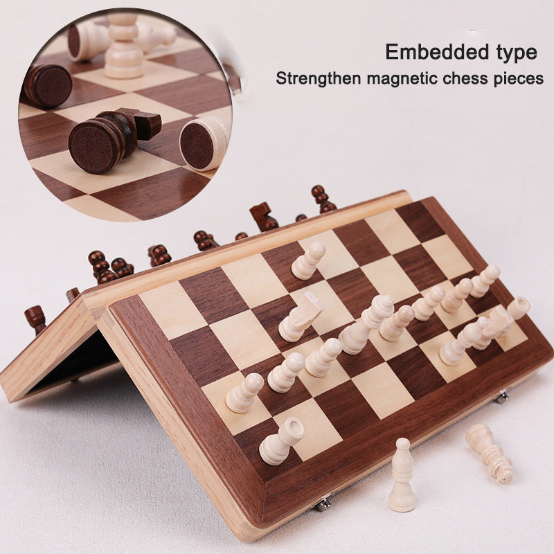 Magnetic Folding Wooden Chess Set Double Queen