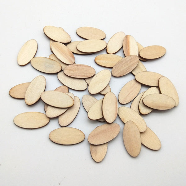 100pcs Natural Wooden Elliptic Chips for DIY Crafts