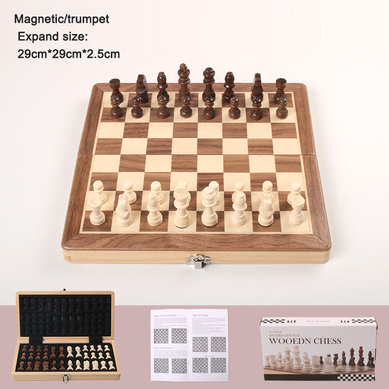 Magnetic Folding Wooden Chess Set Double Queen