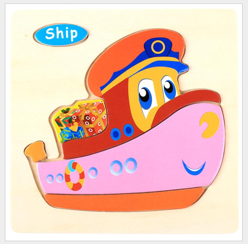 3D Wooden Cartoon Animal Vehicle Puzzle Toy