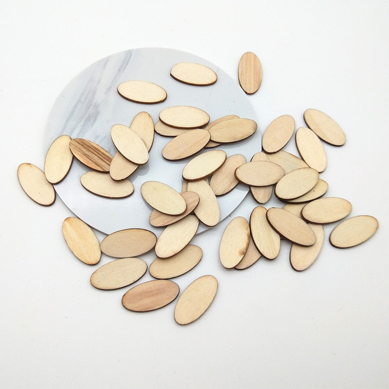 100pcs Natural Wooden Elliptic Chips for DIY Crafts