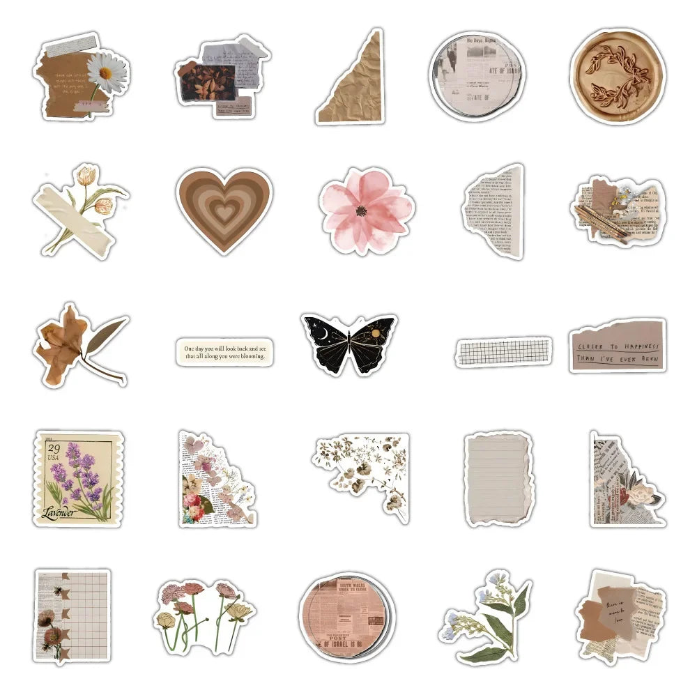 Retro Flower Butterfly Aesthetic Stickers Vintage Art Decals