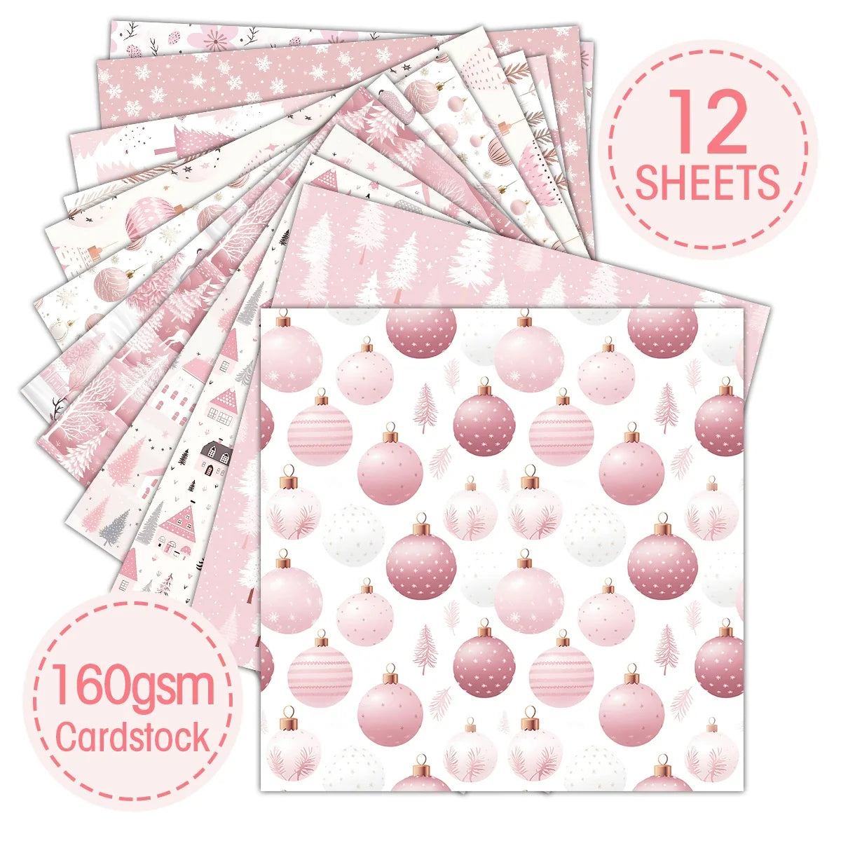 Pink Christmas Scrapbook Paper Pad 12 Decorative Sheets