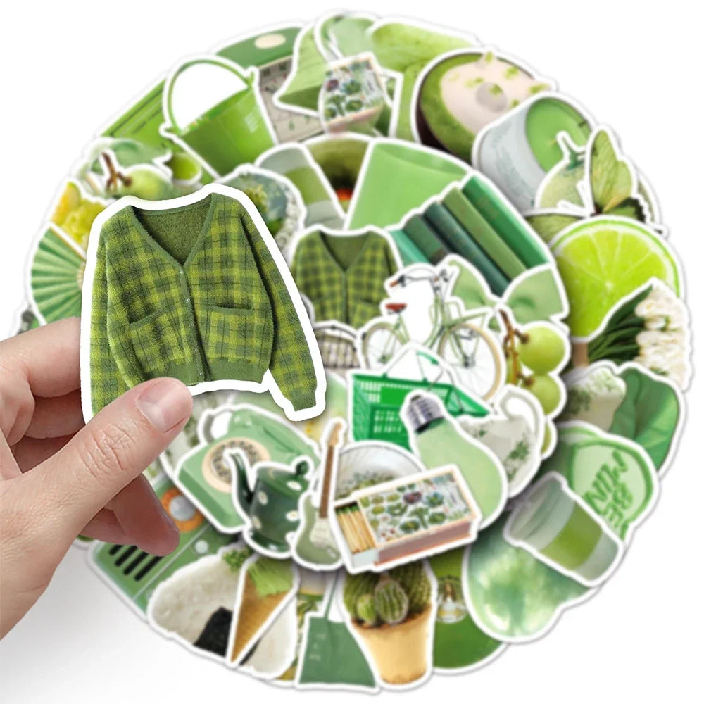 Cute Green Cartoon Aesthetic Stickers for DIY Decoration