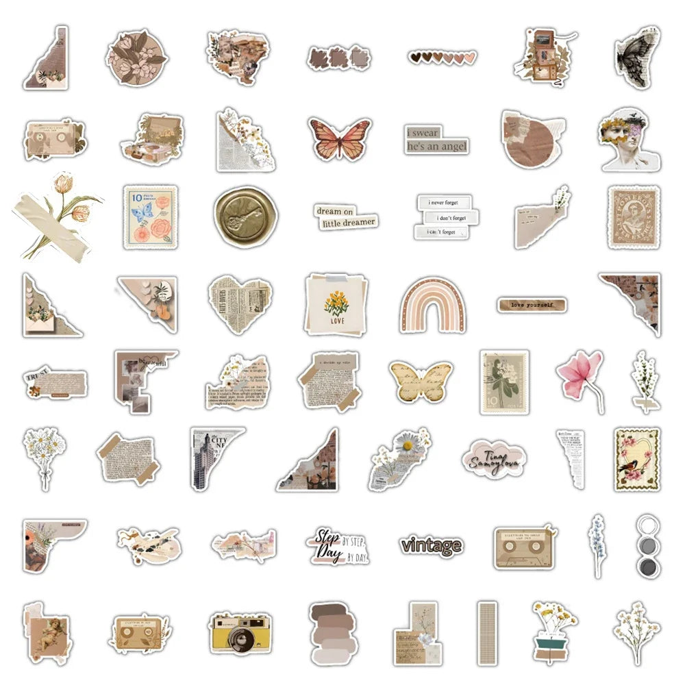 Retro Flower Butterfly Aesthetic Stickers Vintage Art Decals