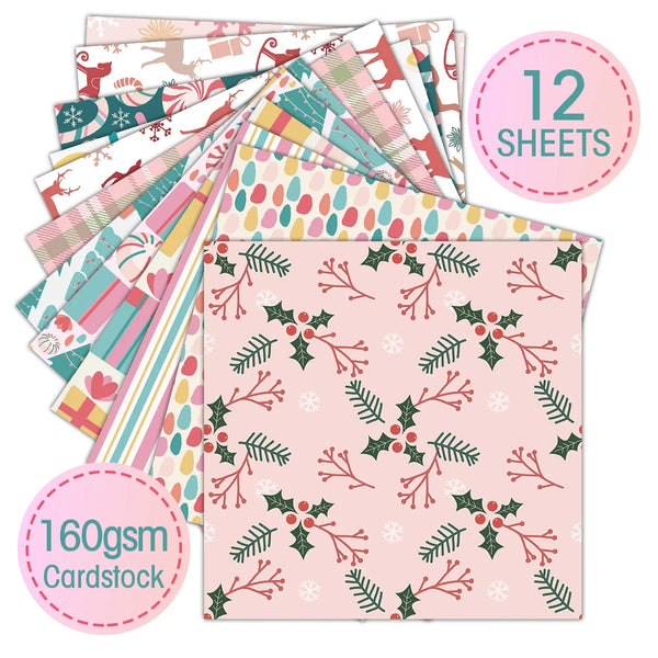 Pink Christmas Scrapbook Paper Pad 12 Decorative Sheets