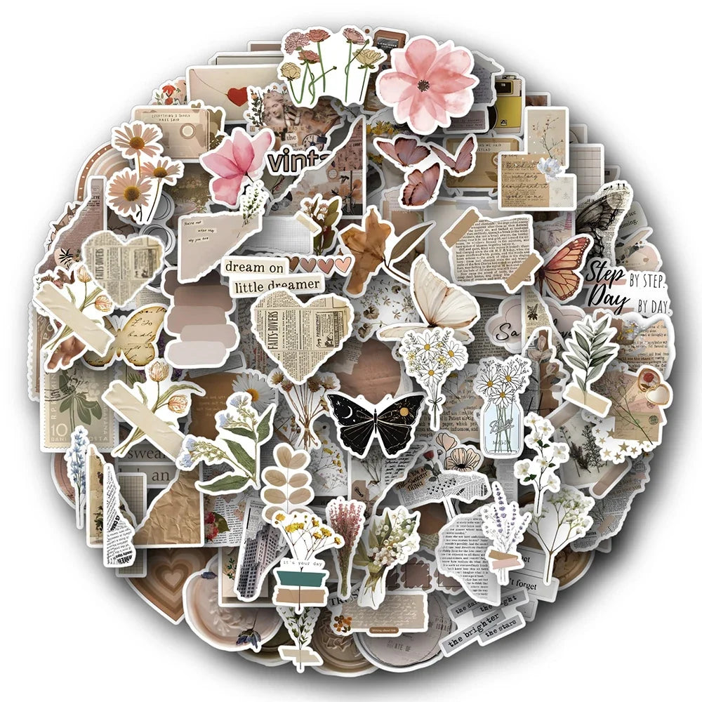 Retro Flower Butterfly Aesthetic Stickers Vintage Art Decals