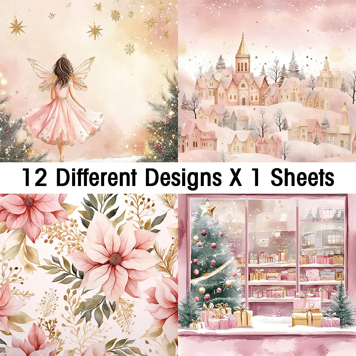 Pink Christmas Scrapbook Paper Pad 12 Decorative Sheets