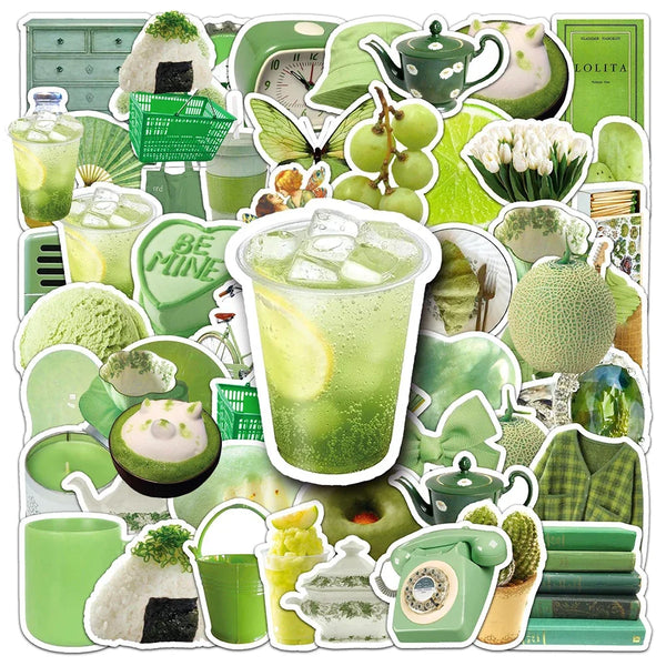 Cute Green Cartoon Aesthetic Stickers for DIY Decoration