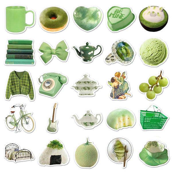 Cute Green Cartoon Aesthetic Stickers for DIY Decoration