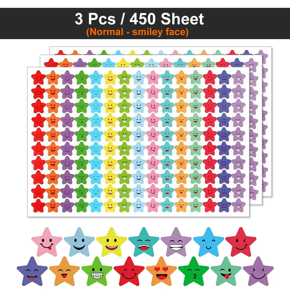 Happy Face Star Reward Stickers for Kids Crafts