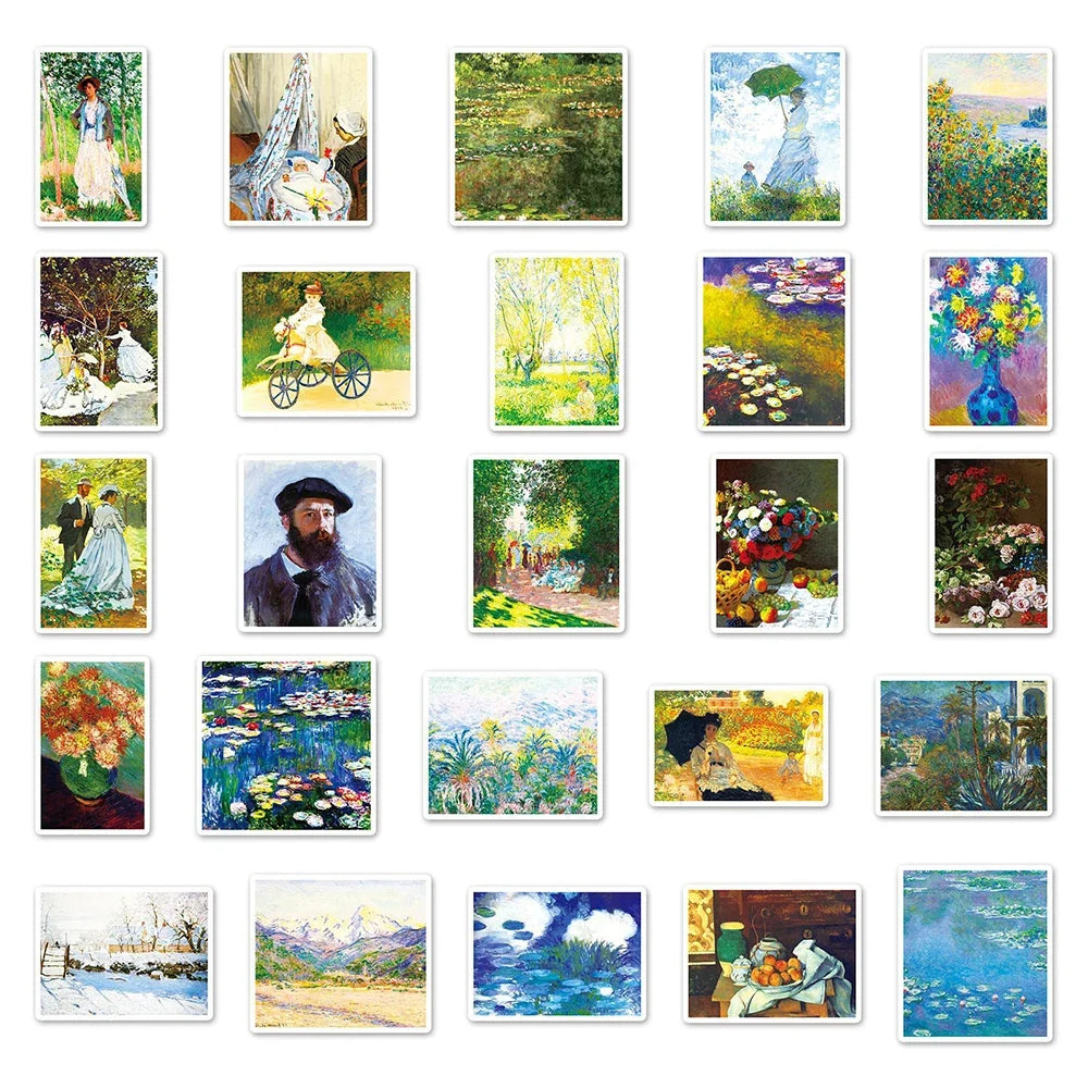 Monet Art Painting Stickers Waterproof Cartoon Decals Set