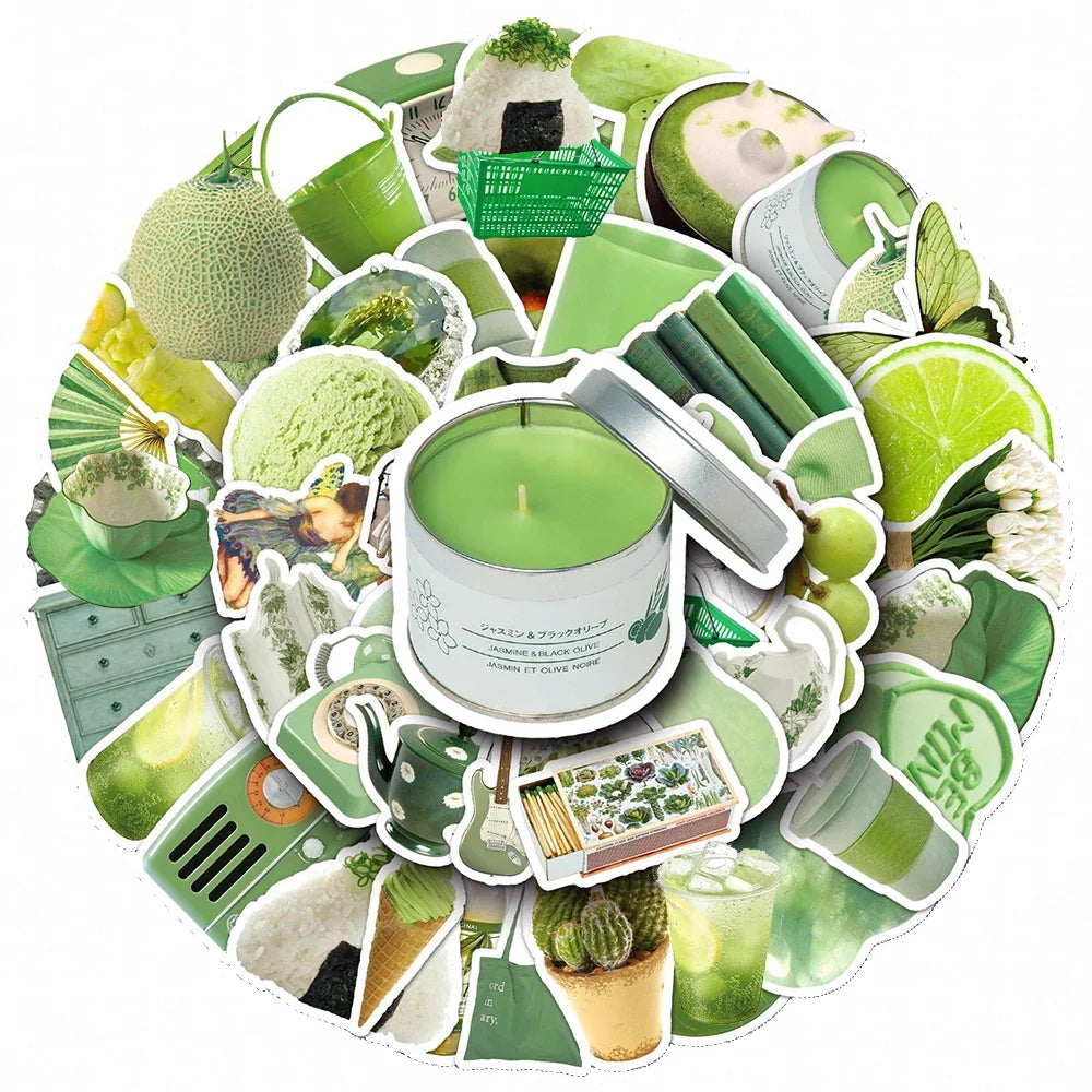 Cute Green Cartoon Aesthetic Stickers for DIY Decoration