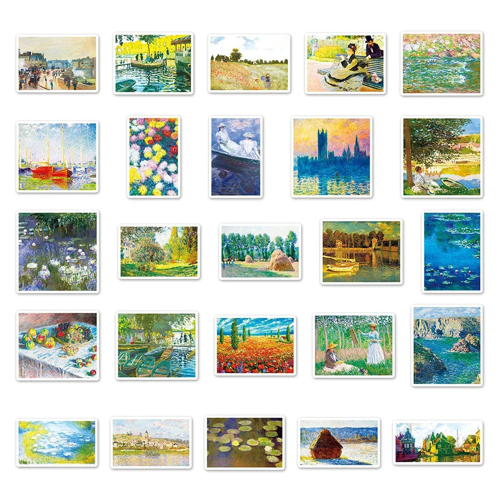 Monet Art Painting Stickers Waterproof Cartoon Decals Set