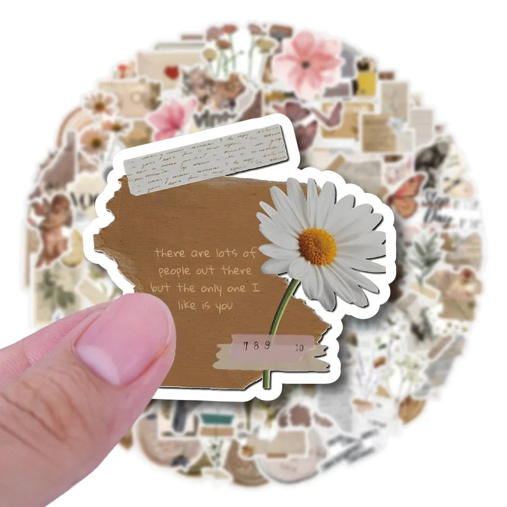 Retro Flower Butterfly Aesthetic Stickers Vintage Art Decals
