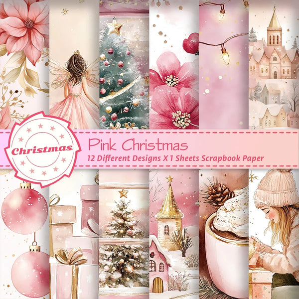 Pink Christmas Scrapbook Paper Pad 12 Decorative Sheets