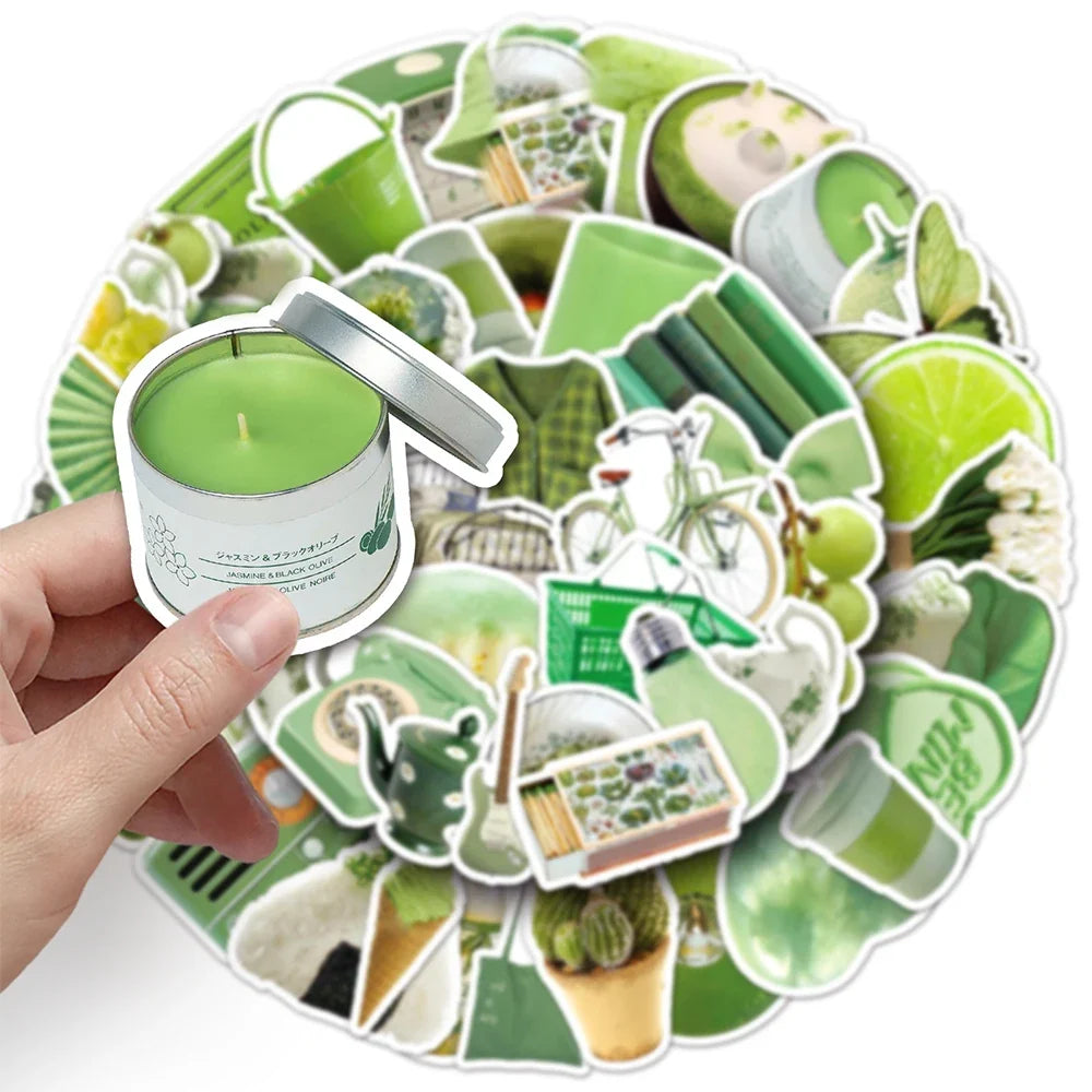 Cute Green Cartoon Aesthetic Stickers for DIY Decoration