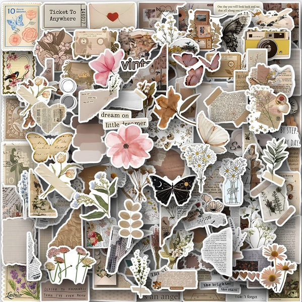 Retro Flower Butterfly Aesthetic Stickers Vintage Art Decals