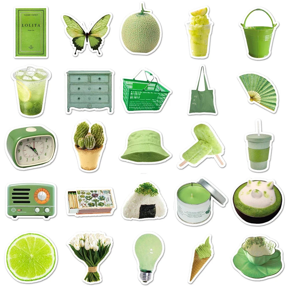 Cute Green Cartoon Aesthetic Stickers for DIY Decoration