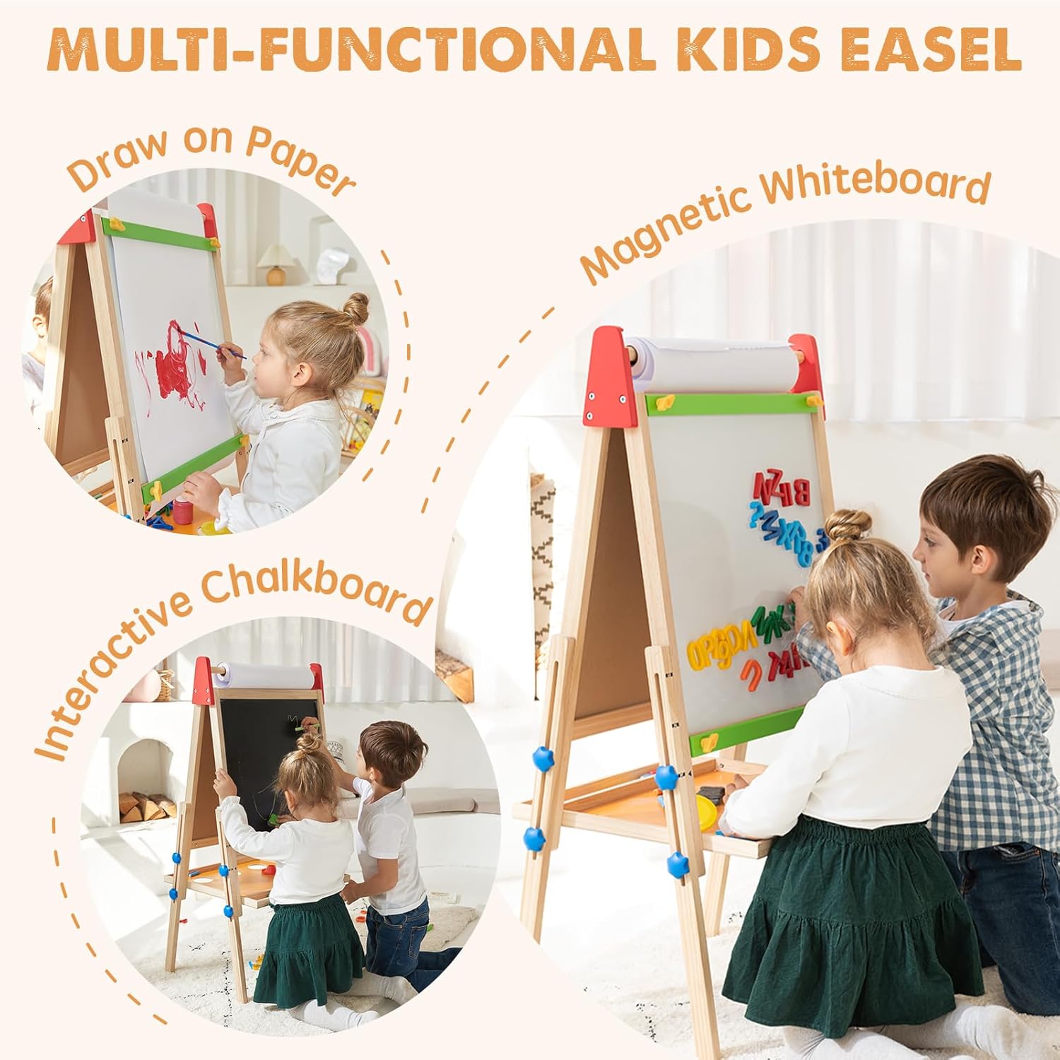 3-in-1 Kids Art Easel with Paper Roll Set