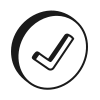 Black check mark icon on a white background